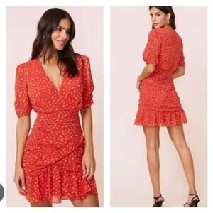 NEW ASTR The Label Clarice Shirred Mini Dress Red Women's Size Medium